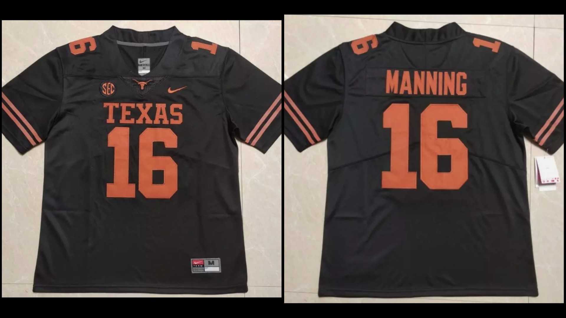 Mens Texas Longhorns #16 Peyton Manning Black Stitched Jersey